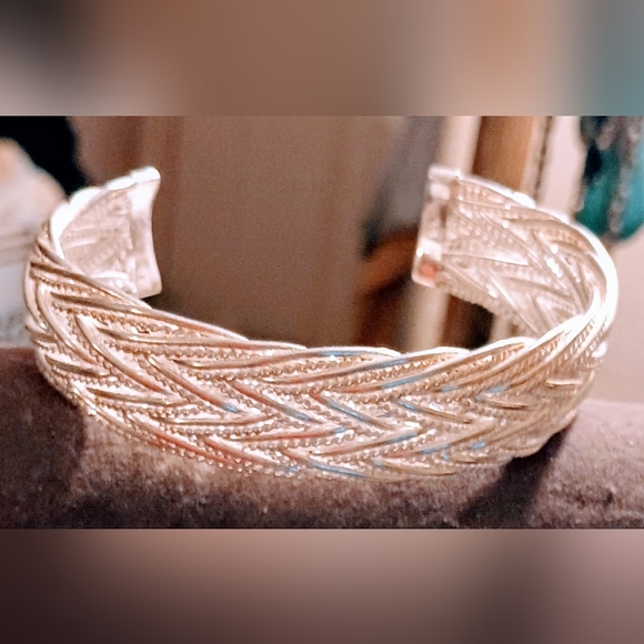 Vintage Estate Native Twine Braided Sterling Silver Cuff 7- 7.5 inch  Bracelet . - Picture 5 of 12